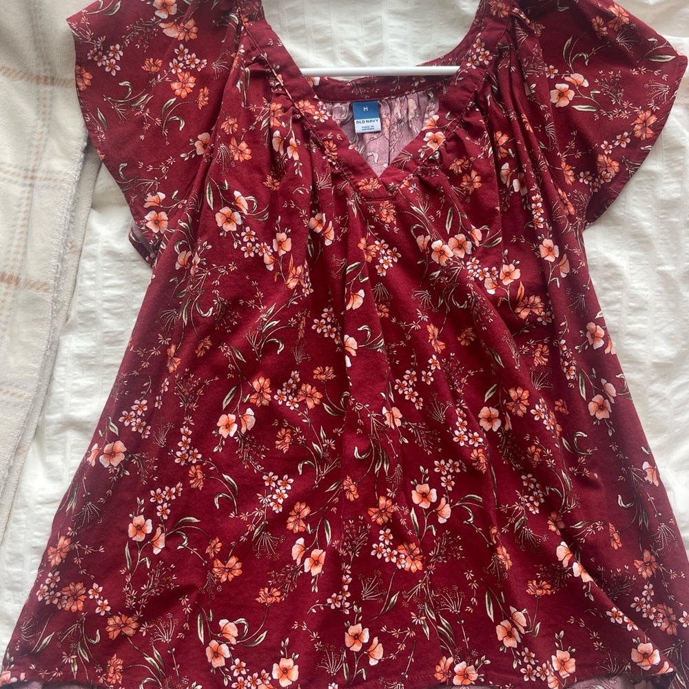 Old Navy Burgundy Floral Blouse